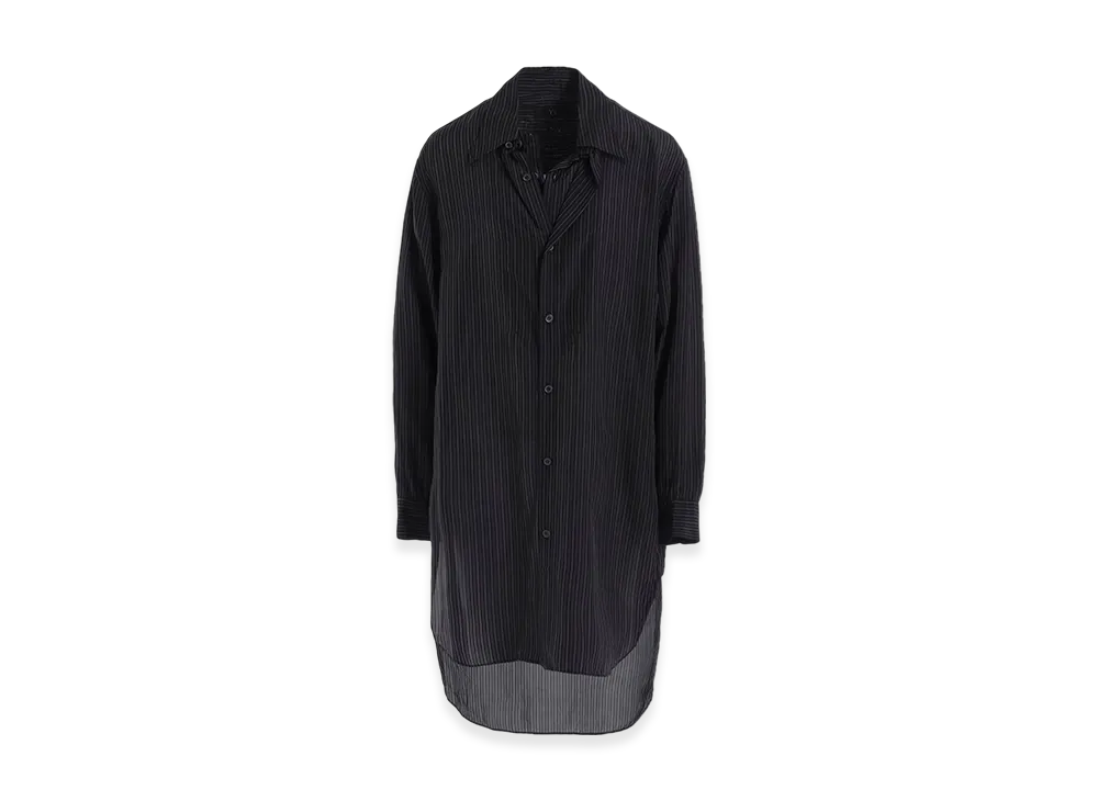 Y's Cupro Stripe Double Front Shirt "Black"