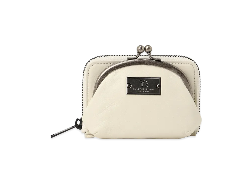 Y's Semi-Glossy Leather Wallet W/ Metal Clasp "Off White"