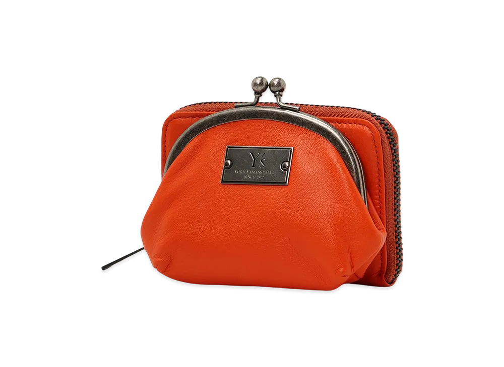 Y's Semi-Glossy Leather Wallet W/ Metal Clasp "Orange"