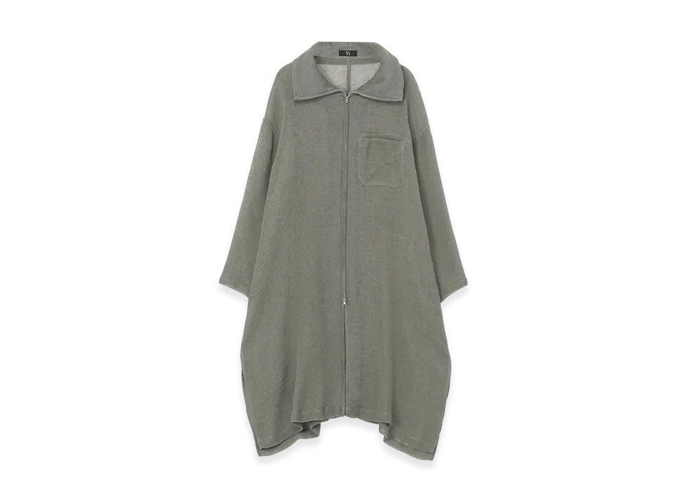 Y's Leno Cloth Stand Collar Dress "Khaki"
