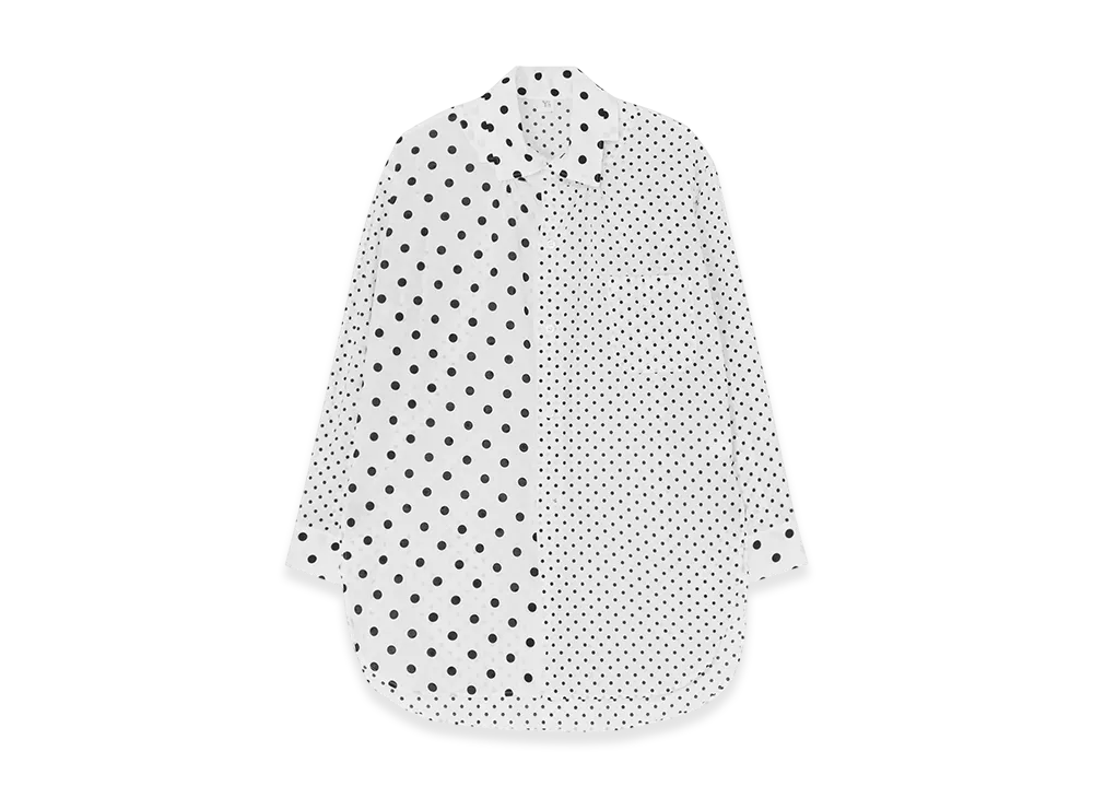 Y's 60/- Cotton Lawn Dot Print Square Collar Shirt "White"