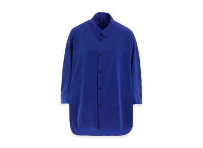 Y's Crepe De Chine Half Sleeve Cape Blouse "Blue"