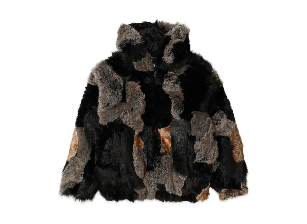 シュプリーム パッチワーク ウィンドストッパー フード フェイク ファー ジャケット "ブラック"