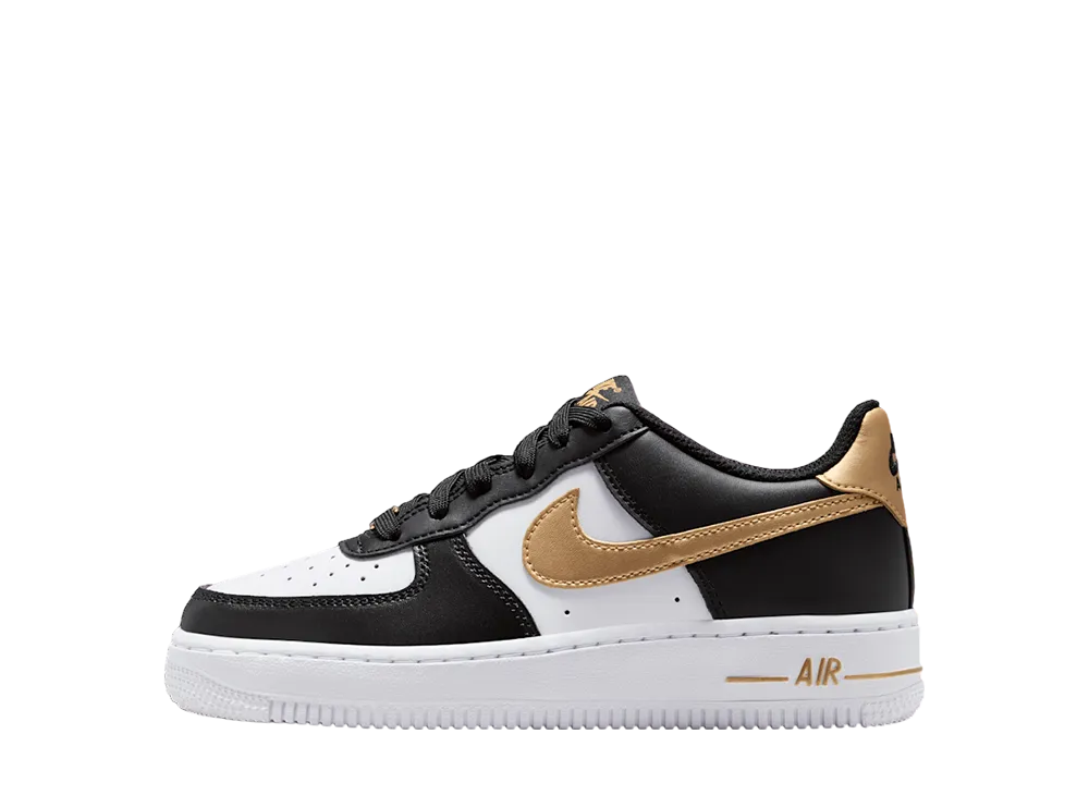 ナイキ GS エアフォース1 "ブラック/ホワイト/メタリックゴールド" (キッズ)