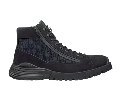 Dior Combat Short Boots Suede & Dior Oblique Jacquard "Black"