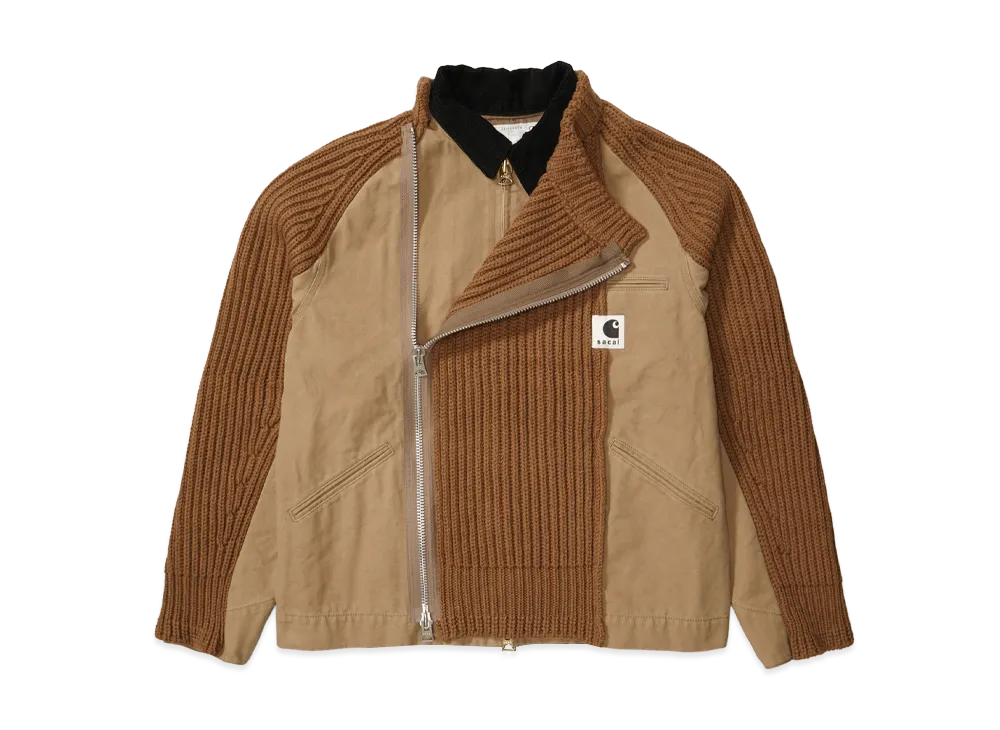 sacai x Carhartt WIP Washed Duck x Wool Knit Blouson Mens (ISETAN Shinjuku Exclusive) "Beige"