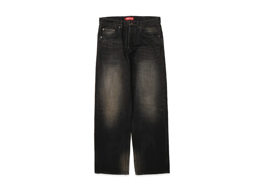 Supreme Distressed Loose Fit Selvedge Jean (25FW) "Washed Black"