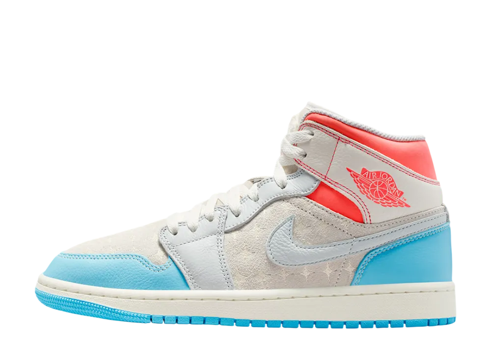 ナイキ ウィメンズ エアジョーダン1 ミッド "セイル/ホットラバ/モスリン/ブルーチル"