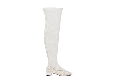 Dior Women's Naughtily-D Heel Thigh High Boots Millefiori Embroidered Mesh "White"
