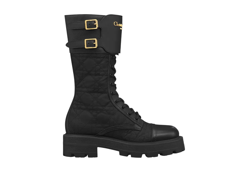 ディオール ウィメンズ D-トラップ ショートブーツ カーフスキン & カナージュ エンブロイダリー ナイロン "ブラック"