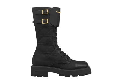 Dior Women's D-Trap Short Boots Calfskin & Cannage Embroidered Nylon "Black"