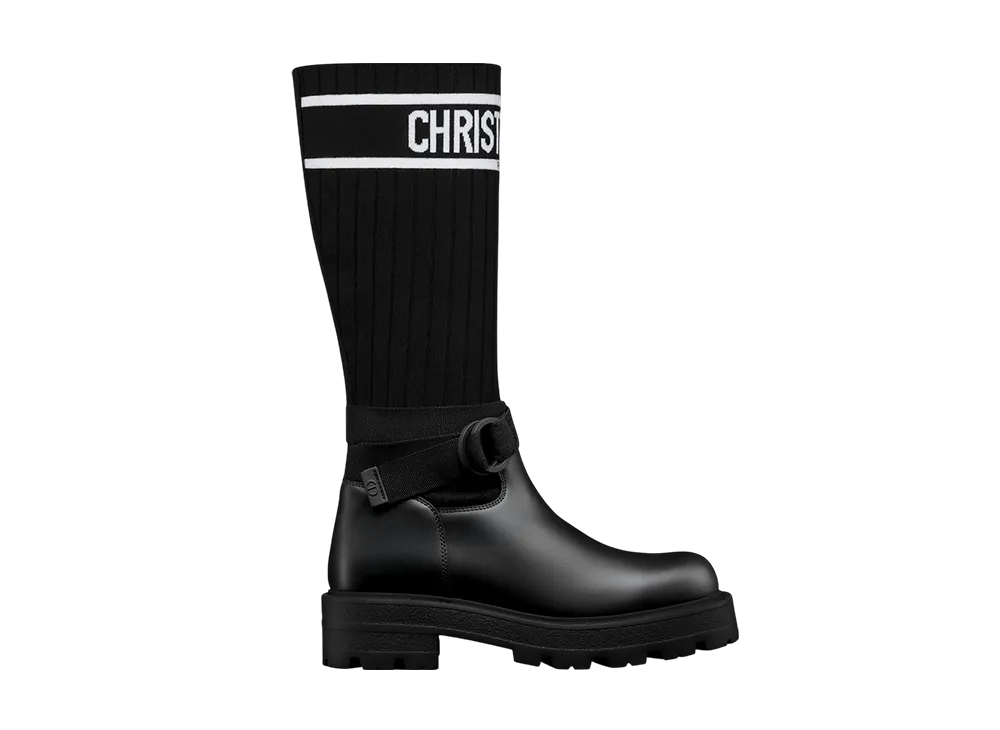 ディオール ウィメンズ D-メジャー ブーツ カーフスキン & テクニカル ニット "ブラック"