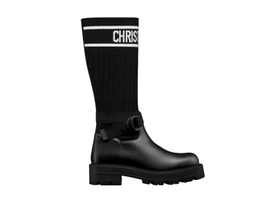 Dior Women's D-Major Boots Calfskin & Technical Knit "Black"