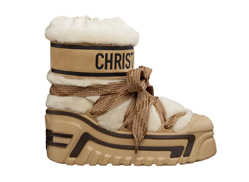 ディオール ウィメンズ ディオールアルプス アフタースキー ショートブーツ ラムスキンシアリング & スエードゴートスキン "キャメルブラウン"