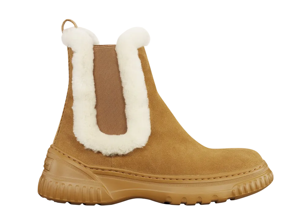 ディオール ウィメンズ D-レーサー ショートブーツ スエードカーフスキン & シアリング "ヘーゼルナッツブラウン"