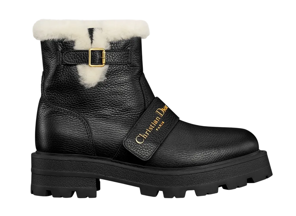 ディオール ウィメンズ ディオールアルプス D-クエスト ショートブーツ グレインドカーフスキン & ラムスキンシアリング "ブラック"