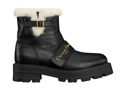 Dior Women's DiorAlps D-Quest Short Boots Grained Calfskin & Lambskin Shearling "Black"