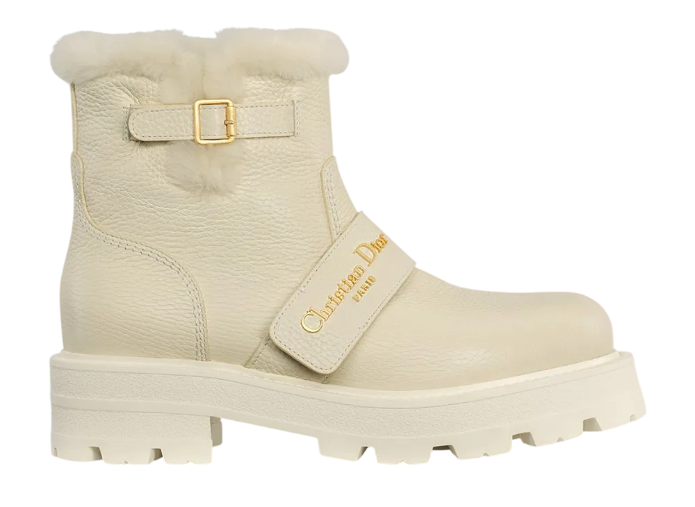 ディオール ウィメンズ ディオールアルプス D-クエスト ショートブーツ グレインドカーフスキン & ラムスキンシアリング "ホワイト"
