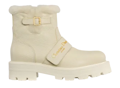 Dior Women's DiorAlps D-Quest Short Boots Grained Calfskin & Lambskin Shearling "White"
