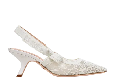 Dior Women's J'Adior Slingback Pumps Millefiori Embroidered Mesh "White"