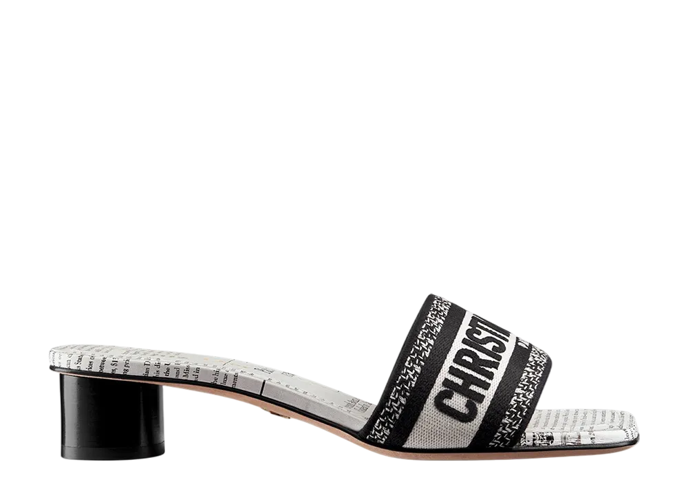 ディオール ウィメンズ Dウェイ ヒールスライド ニュースペーパー エンブロイダリー コットン "ホワイト/ブラック"