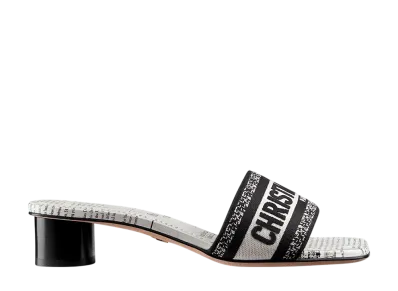 Dior Women's Dway Heel Slide Newspaper Embroidered Cotton "White/Black"