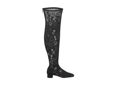 Dior Women's Naughtily-D Heel Thigh High Boots Millefiori Embroidered Mesh "Black"