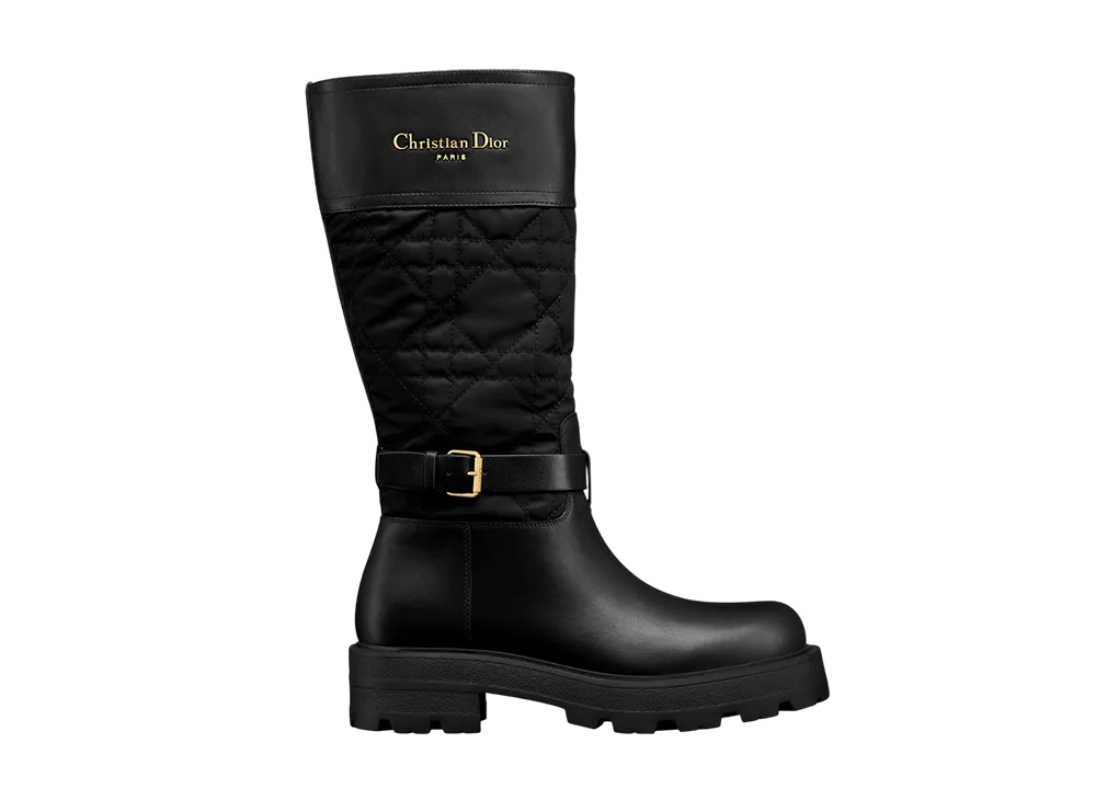 ディオール ウィメンズ D-タウン ブーツ カナージュ エンブロイダリー カーフスキン & ナイロン "ブラック"