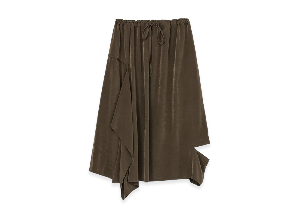 Y's Crepe De Chine Right Drape Skirt "Khaki"