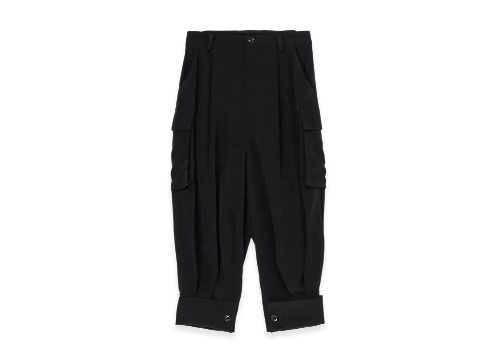 Y's Crepe De Chine Cuffed Hem Cargo Pants "Black"