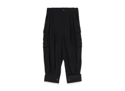 Y's Crepe De Chine Cuffed Hem Cargo Pants "Black"
