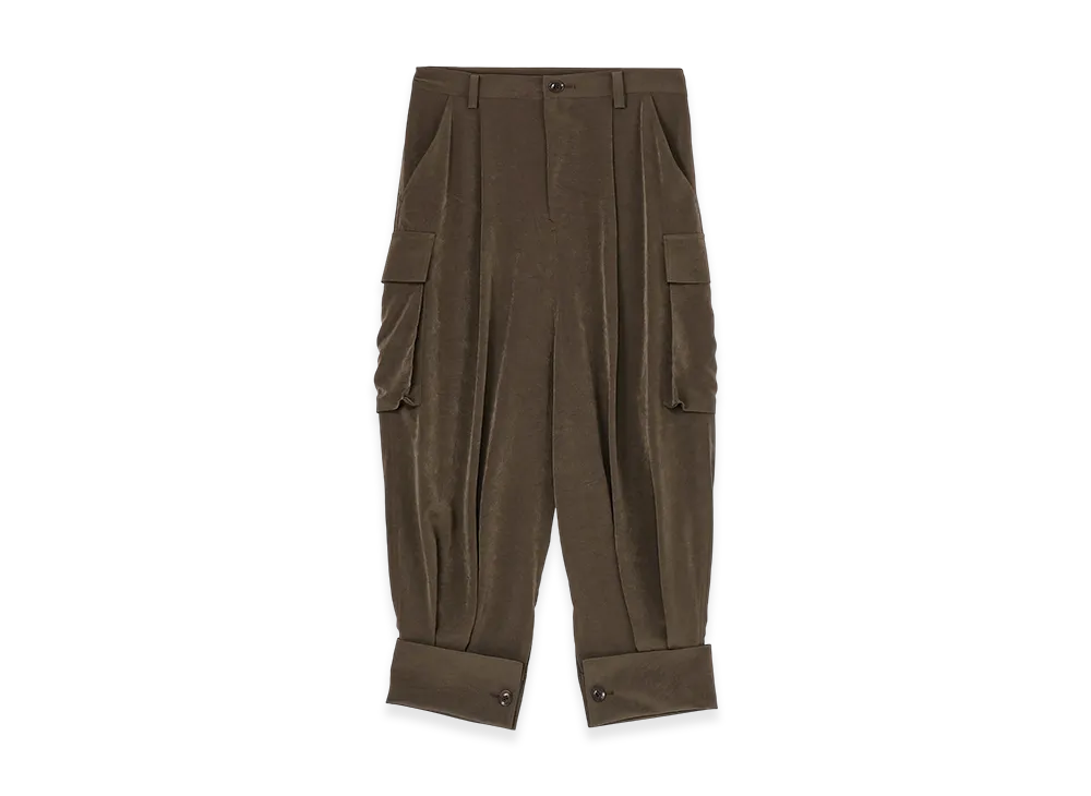 Y's Crepe De Chine Cuffed Hem Cargo Pants "Khaki"