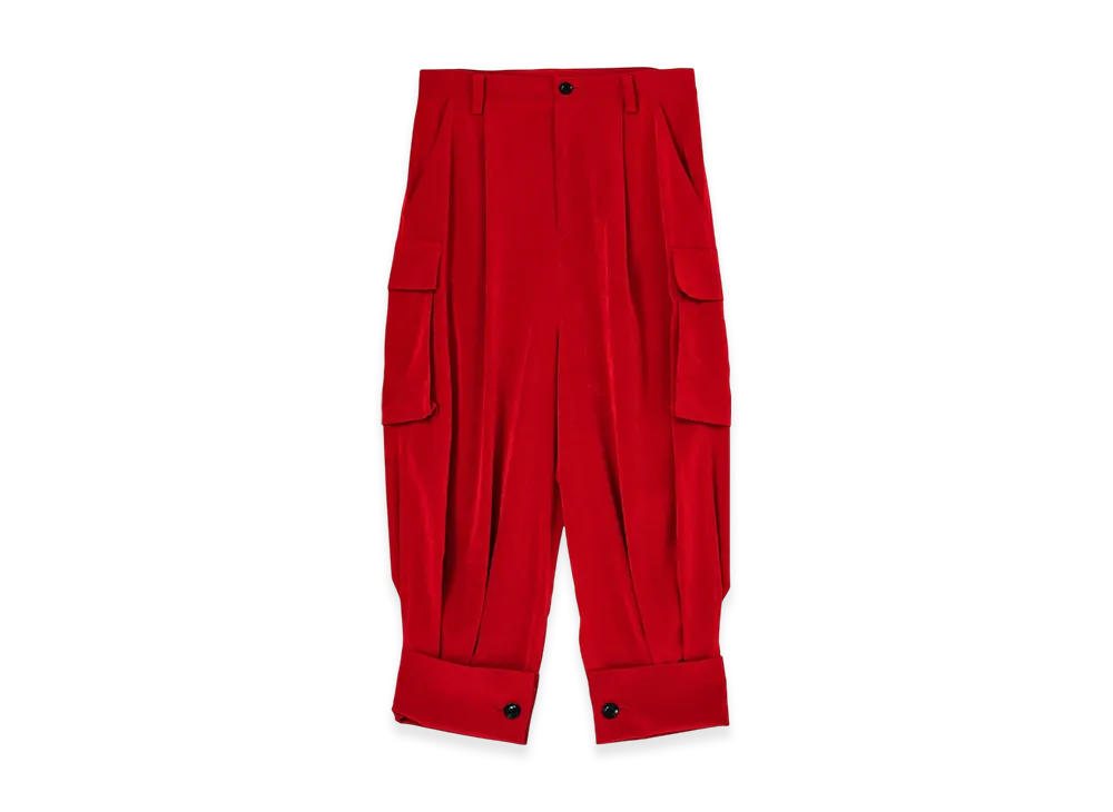 Y's Crepe De Chine Cuffed Hem Cargo Pants "Red"