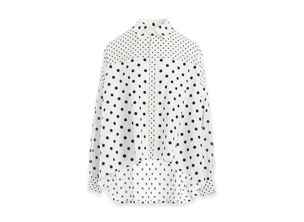 Y's 60/- Cotton Lawn Dot Print Long Sleeve Blouse "White"
