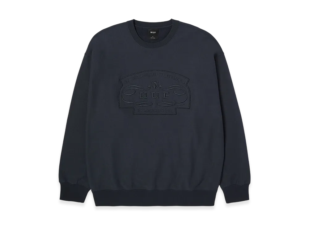 HUF WINTER 25 Worldwide Clothiers Crewneck "Navy"