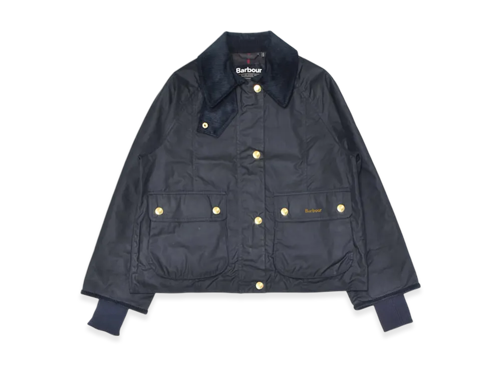 Barbour Cropped Bead Flannel Wax Jacket "Navy/Classic"