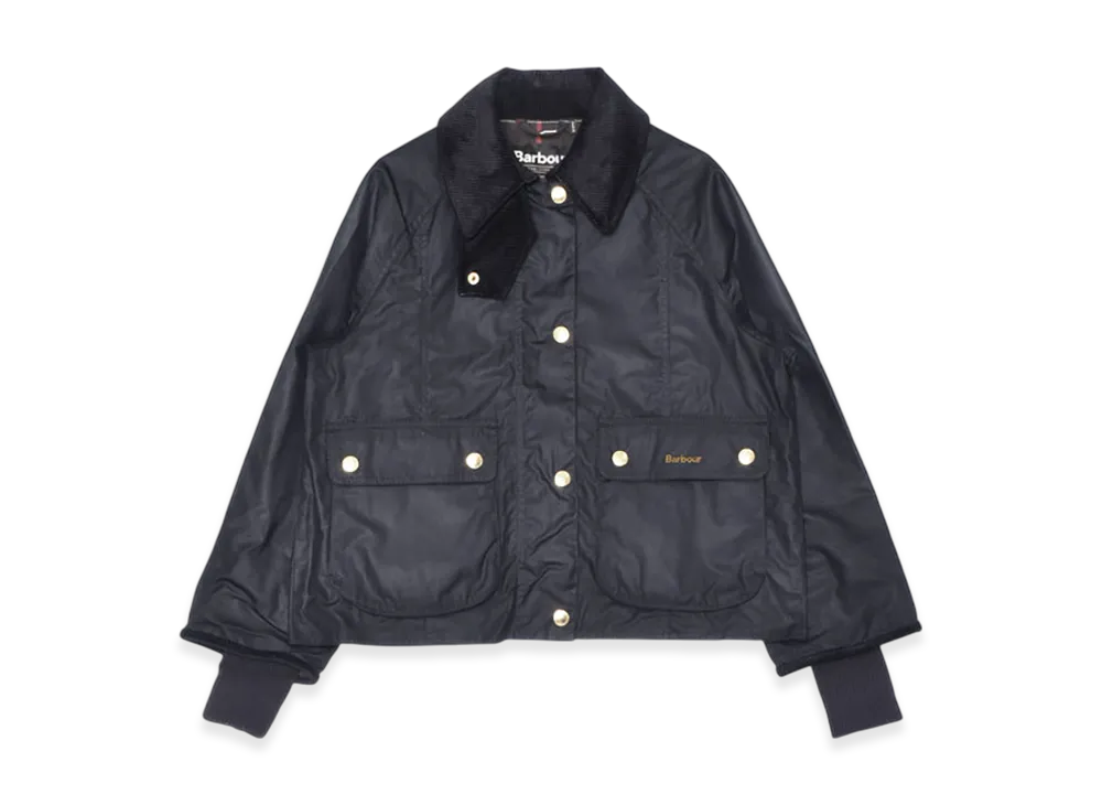 Barbour Cropped Bead Flannel Wax Jacket "Black/Classic"