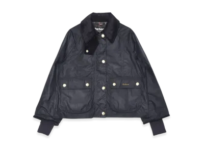 Barbour Cropped Bead Flannel Wax Jacket "Black/Classic"