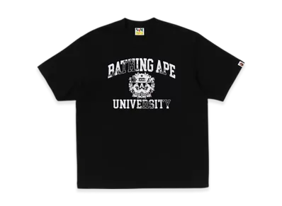 A BATHING APE Spray Print College Logo Relaxed Fit Tee "Black"