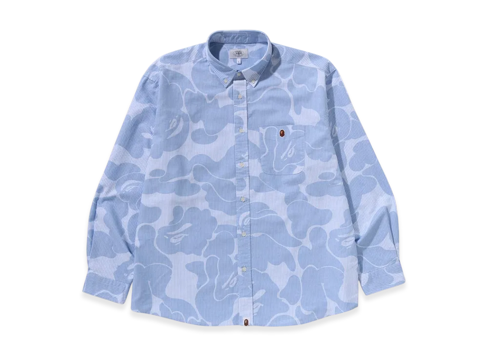 A BATHING APE Stripe Camo Relaxed Fit Shirt "Sax"