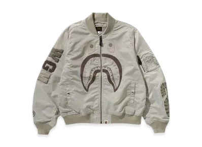 A BATHING APE Tonal Chain Stitch Shark Bomber Jacket "Beige"