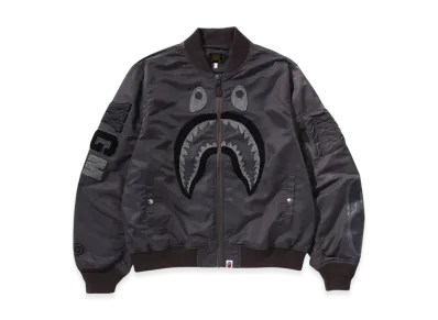 A BATHING APE Tonal Chain Stitch Shark Bomber Jacket "Charcoal"