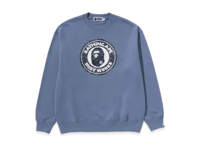 A BATHING APE Wild Leopard Pattern Relaxed Fit Crewneck Sweatshirt #1 "Blue"