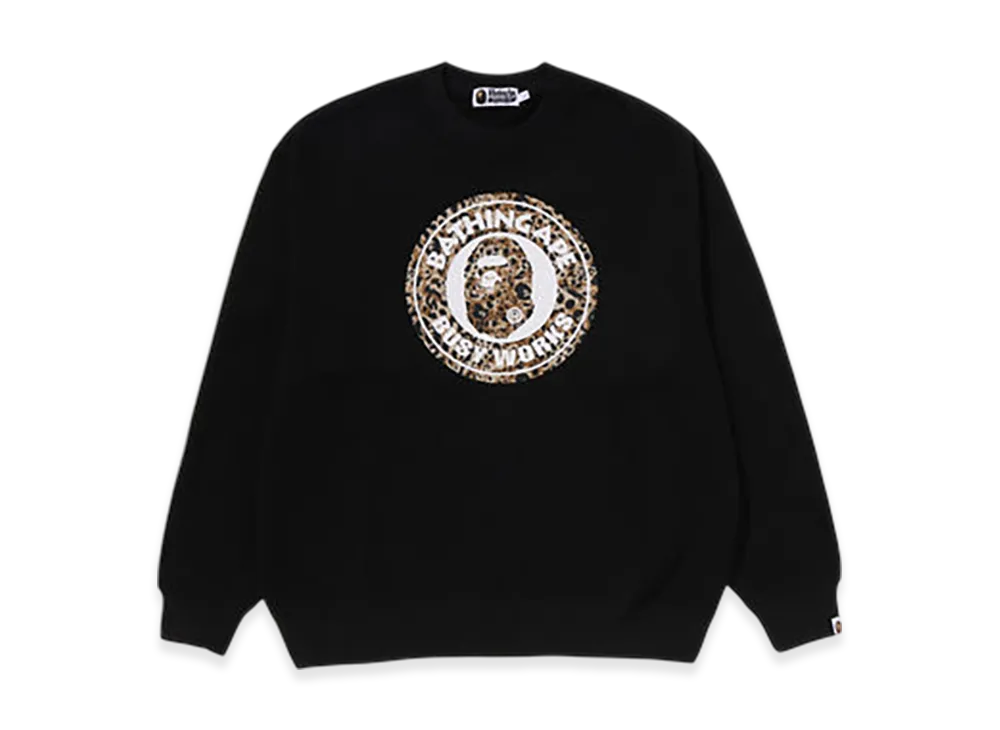 A BATHING APE Wild Leopard Pattern Relaxed Fit Crewneck Sweatshirt #1 "Black"