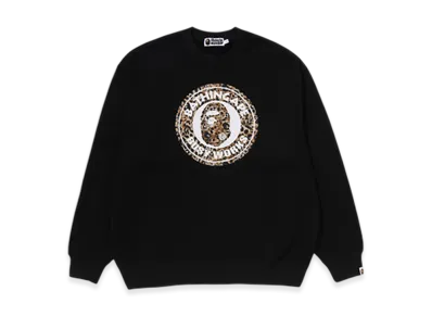 A BATHING APE Wild Leopard Pattern Relaxed Fit Crewneck Sweatshirt #1 "Black"