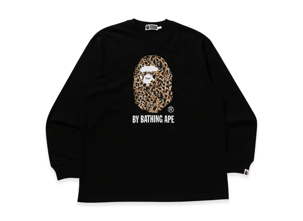 A BATHING APE Wild Leopard Pattern Relaxed Fit LS Tee "Black"