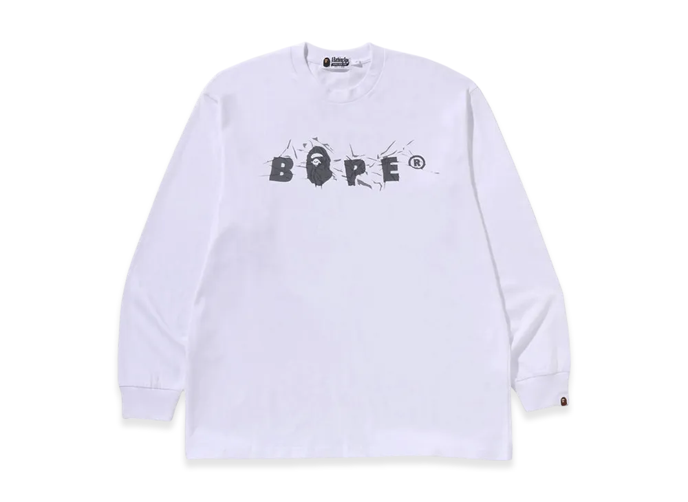 A BATHING APE Wrinkle Bape Logo Relaxed Fit LS Tee "White"
