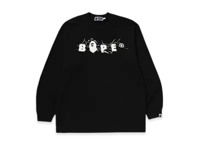 A BATHING APE Wrinkle Bape Logo Relaxed Fit LS Tee "Black"