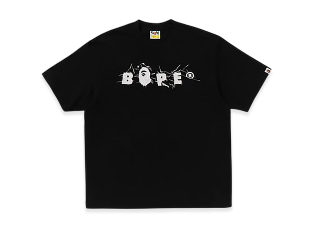 A BATHING APE Wrinkle Bape Logo Relaxed Fit Tee "Black"
