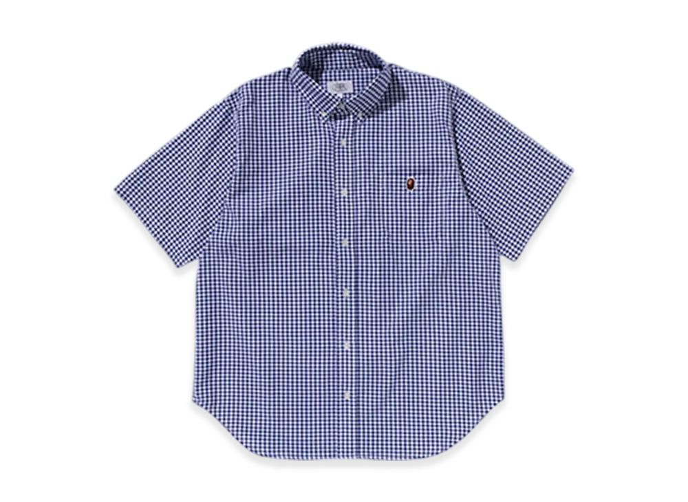 A BATHING APE One Point Gingham Check BD Shirt "Navy"